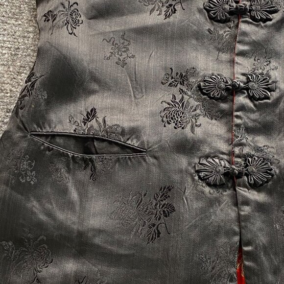 VTG Peony Brand Chinese Vest Womens M Reversible Red Black Floral Frog Closure - Picture 11 of 13